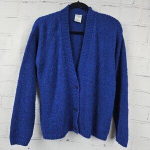 Vintage Mervyns Partners Womens M Blue Knit Cardigan Sweater Wool Blend